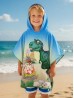 Kids Dinosaur Patterned Hoodie Towel
